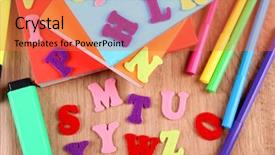  Presentation with wooden english letters alphabet - PPT layouts having english alphabet books and markers background and a  colored foreground