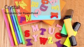  Presentation with wooden english letters alphabet - Colorful PPT theme enhanced with english alphabet books and markers backdrop and a  colored foreground