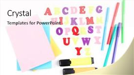  Presentation with english alphabet set in old - Amazing slide set having english alphabet books and markers backdrop and a white colored foreground