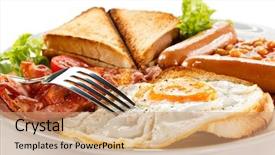  Presentation with english - Slide set enhanced with english breakfast - toast egg bacon background and a coral colored foreground
