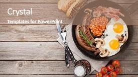  Presentation with sausages - PPT theme featuring english breakfast fried eggs sausages background and a coral colored foreground