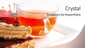  Presentation with tea cake - Presentation design enhanced with english cake and tea with cherry on white plate background and a white colored foreground