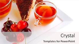  Presentation with tea cake - Presentation enhanced with english cake and tea with cherry on white plate background and a sky blue colored foreground