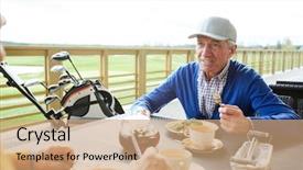  Presentation with aged - Presentation consisting of english conversation - aged active man sitting background and a coral colored foreground