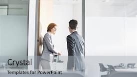  Presentation with conference - Cool new theme with english conversation - business people entering into conference backdrop and a light gray colored foreground