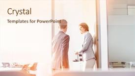  Presentation with conference - Cool new PPT theme with english conversation - business people entering into conference backdrop and a cream colored foreground