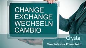  Presentation with change - Presentation enhanced with english conversation - man wearing a suit holding background and a ocean colored foreground