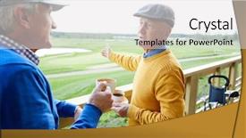  Presentation with cup of lemon tea - Beautiful presentation design featuring english conversation - one of aged men backdrop and a light gray colored foreground