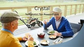  Presentation with golf - Audience pleasing presentation theme consisting of english conversation - two mature golf players sitting backdrop and a soft green colored foreground