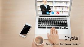  Presentation with video conferencing - Amazing slides having english conversation - woman video conferencing with tutor backdrop and a coral colored foreground