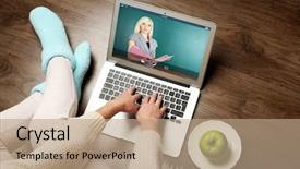  Presentation with video conferencing - Theme consisting of english conversation - woman video conferencing with tutor background and a coral colored foreground