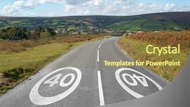  Presentation with road signs - Beautiful PPT theme featuring english countryside - 40 mph signs backdrop and a tawny brown colored foreground