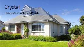  Presentation with english - Colorful PPT layouts enhanced with english detached house with garden backdrop and a light blue colored foreground