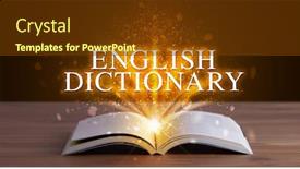 Presentation with dictionary - Cool new slide set with open book educational concept backdrop and a tawny brown colored foreground
