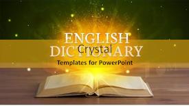  Presentation with dictionary - Presentation design with english-dictionary-inscription-coming-out background and a gold colored foreground