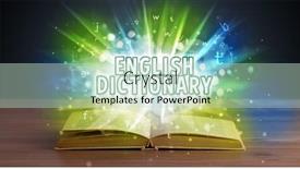  Presentation with dictionary - Beautiful presentation theme featuring english-dictionary-inscription-coming-out backdrop and a soft green colored foreground