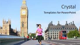  Presentation with united kingdom - Colorful presentation design enhanced with english exercise - london lifestyle woman running near backdrop and a light blue colored foreground