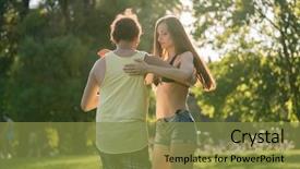  Presentation with dancing - PPT layouts with english exercise - mann turning woman while dancing background and a gold colored foreground