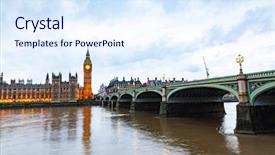  Presentation with london at night - Presentation theme consisting of english gothic archtecture - big ben and houses background and a sky blue colored foreground