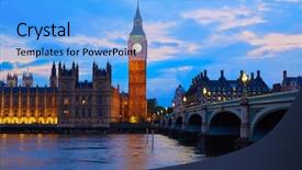  Presentation with gothic - Slides having english gothic archtecture - big ben clock tower london background and a light blue colored foreground