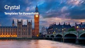  Presentation with london - Cool new presentation theme with english gothic archtecture - big ben clock tower london backdrop and a ocean colored foreground