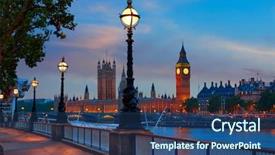  Presentation with skyline - Colorful PPT layouts enhanced with english gothic archtecture - london sunset skyline bigben backdrop and a ocean colored foreground