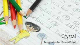  Presentation with test - Slides featuring english homework - young kid test paper background and a sky blue colored foreground