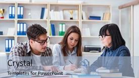  Presentation with english teacher - Theme enhanced with english homework - young student and teacher background and a light blue colored foreground