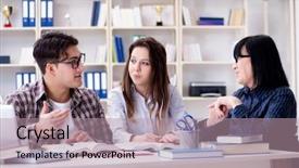  Presentation with teacher and student - Colorful PPT theme enhanced with english homework - young student and teacher backdrop and a coral colored foreground