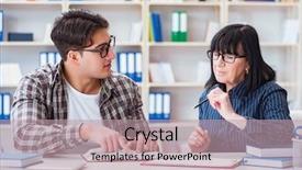  Presentation with individual activity humanoid - Theme consisting of english homework - young student during individual tutoring background and a coral colored foreground