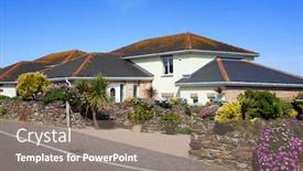  Presentation with english - Audience pleasing PPT layouts consisting of english-houses-with-garden backdrop and a gray colored foreground