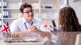  Presentation with language training - Slides featuring english language training with teacher background and a  colored foreground