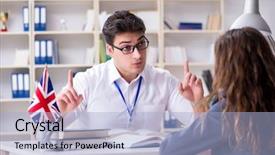  Presentation with language training - PPT theme featuring english language training with teacher background and a light blue colored foreground