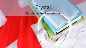  Presentation with england flat - Audience pleasing theme consisting of english literature - books and headphones on england backdrop and a light blue colored foreground