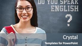  Presentation with backpack - Colorful presentation theme enhanced with english literature - smiling student with backpack standing backdrop and a ocean colored foreground