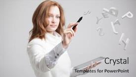  Presentation with working woman - Theme enhanced with english literature - woman working with a set background and a light gray colored foreground