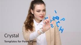  Presentation with letters - Cool new presentation theme with english literature - woman working with a set backdrop and a coral colored foreground