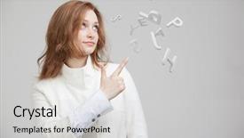  Presentation with letters - Beautiful slide deck featuring english literature - woman working with a set backdrop and a light gray colored foreground