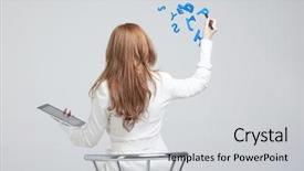  Presentation with working woman - PPT layouts featuring english literature - woman working with a set background and a light gray colored foreground