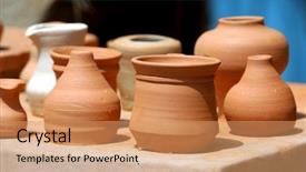  Presentation with jars clay - PPT theme consisting of english renaissance - terracotta clay jugs and jars background and a  colored foreground