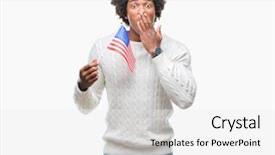  Presentation with america flag - Amazing PPT theme having english speaing countries - afro american man flag backdrop and a  colored foreground
