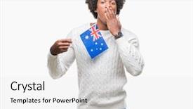  Presentation with 3d figure american flag - Colorful slides enhanced with english speaing countries - afro american man flag backdrop and a white colored foreground