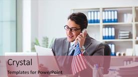  Presentation with 3d figure american flag - Amazing theme having state report - businessman with american flag backdrop and a coral colored foreground