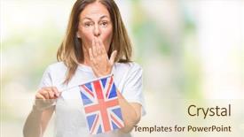  Presentation with united states old flag - Audience pleasing PPT layouts consisting of english speaing countries - middle age hispanic woman holding backdrop and a cream colored foreground