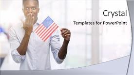  Presentation with usa flag - Theme having english speaing countries - young african american man holding background and a  colored foreground