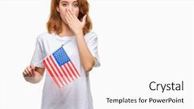  Presentation with america flag - PPT theme consisting of english speaing countries - young beautiful woman holding flag background and a  colored foreground