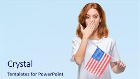  Presentation with america flag - Theme enhanced with beauty standard - young beautiful woman holding flag background and a sky blue colored foreground