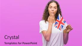  Presentation with united kingdom - Cool new slides with english speaing countries - young hispanic woman holding flag backdrop and a  colored foreground