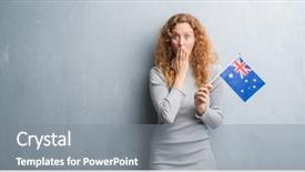  Presentation with grey - Cool new theme with english speaing countries - young redhead woman over grey backdrop and a gray colored foreground