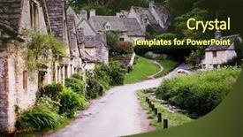  Presentation with village - PPT theme featuring english structure - houses of arlington row background and a tawny brown colored foreground